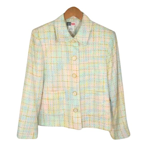 Vintage Lucia Petites Pastel Tweed Plaid Button Front Blazer Soft Girl Sz Medium - Picture 1 of 6
